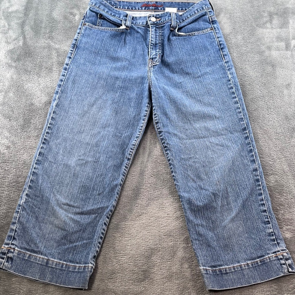 Eddie Bauer Denim Womens 8R Blue Cropped Straight Leg Jeans Mid Rise Stretch